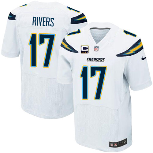 Men's Elite Philip Rivers C Patch Nike Jersey White Road - #17 NFL Los Angeles Chargers